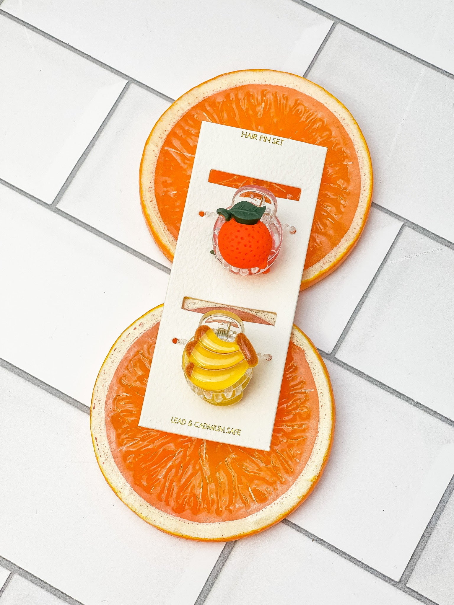 Mini Acrylic Hair Clip Set - Orange