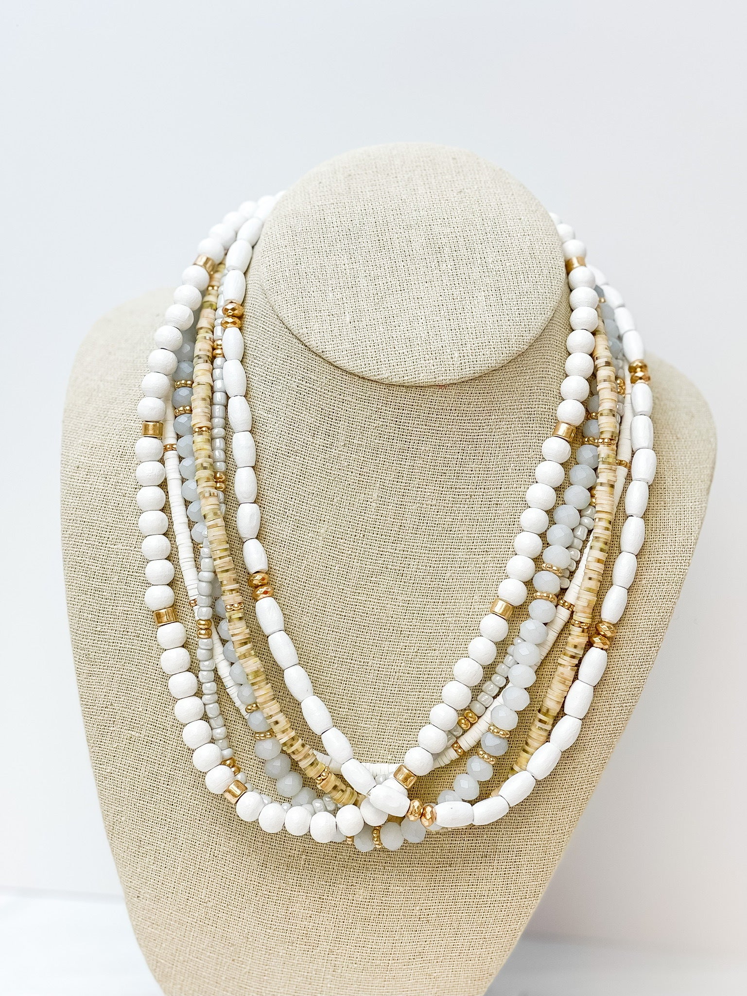 Mixed Multi Beaded Necklace - White