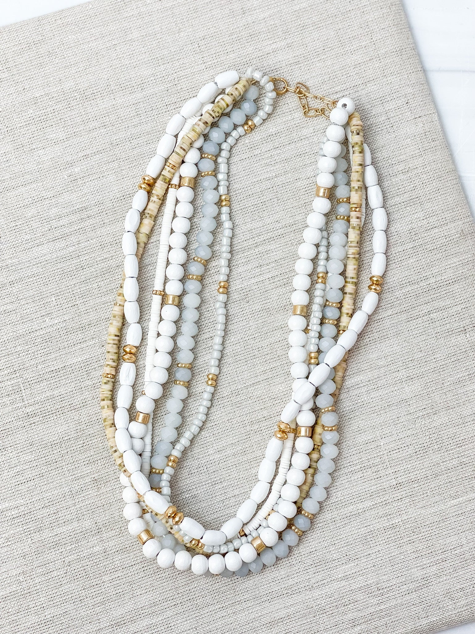 Mixed Multi Beaded Necklace - White