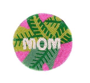 'Mom' Preppy Palm Seed Bead Coaster
