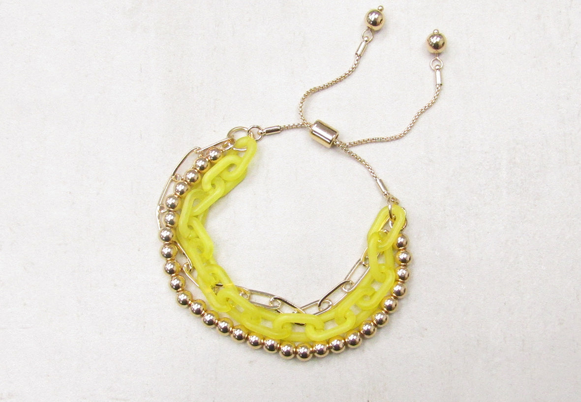 Gold Bead & Chunky Chain Layer Bracelet - Yellow
