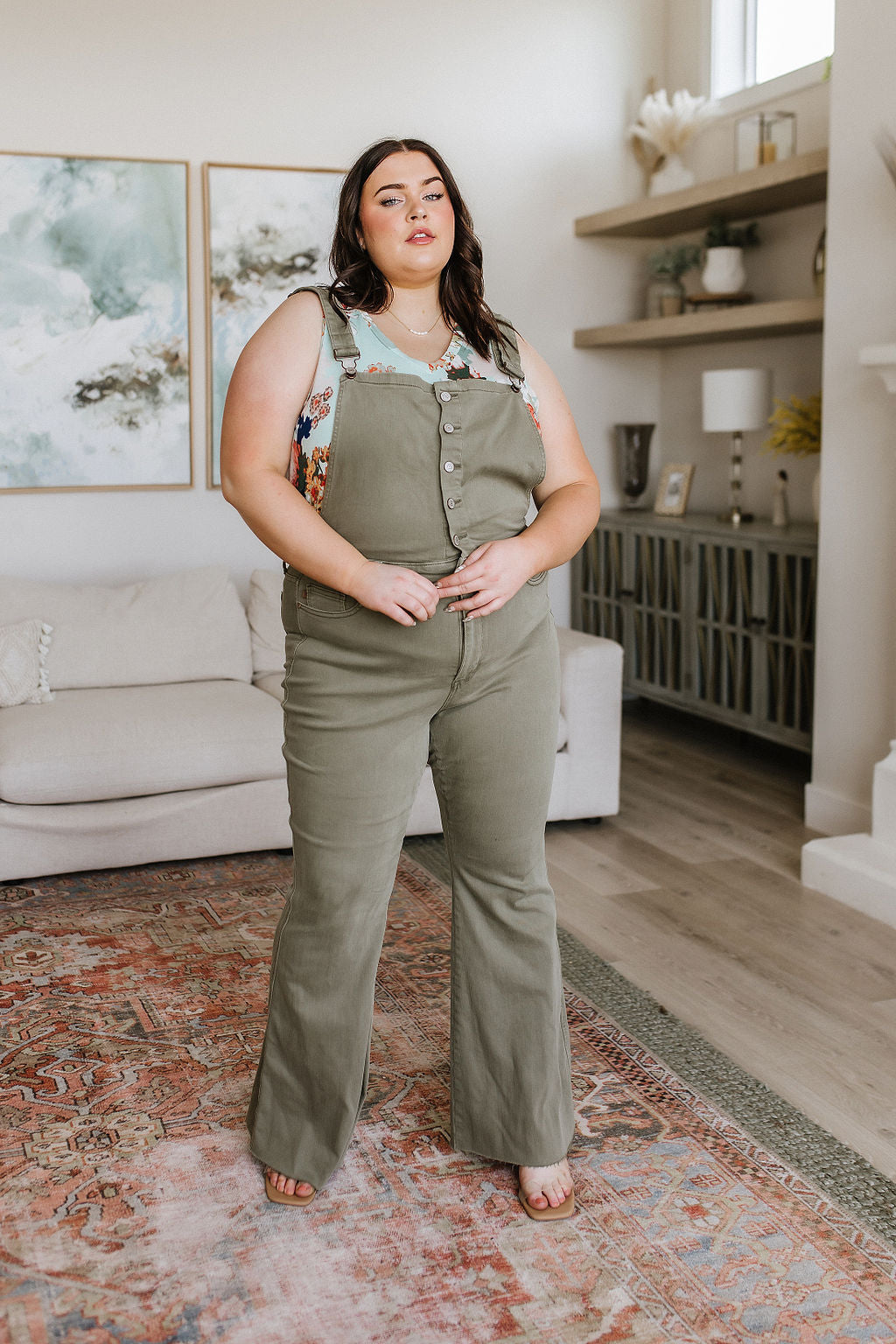 Olivia Control Top Release Hem Overalls in Olive by Judy Blue