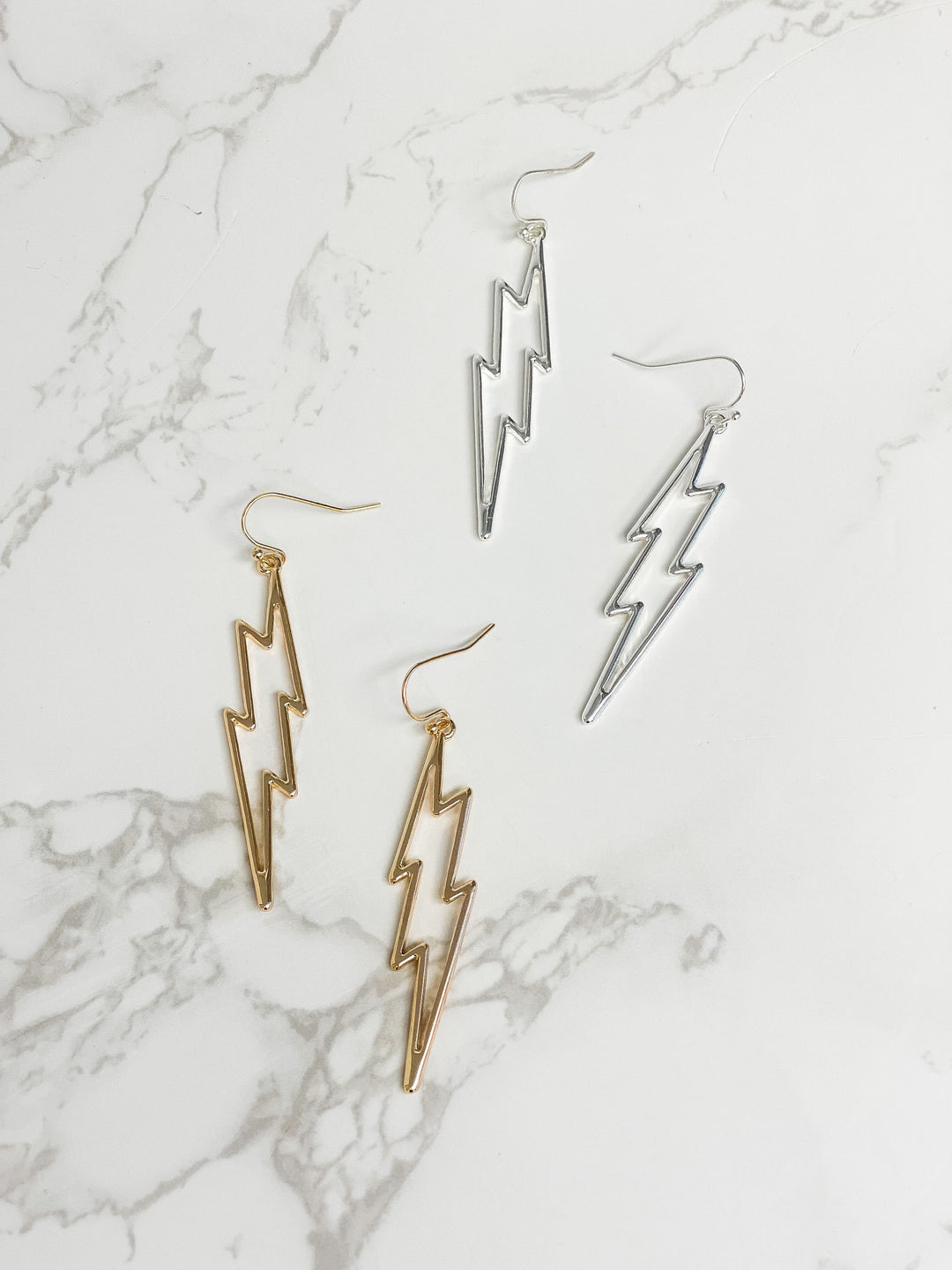 Open Lightning Bolt Dangle Earrings - Gold