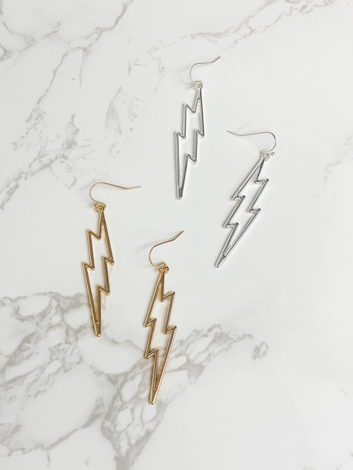 Open Lightning Bolt Dangle Earrings - Gold