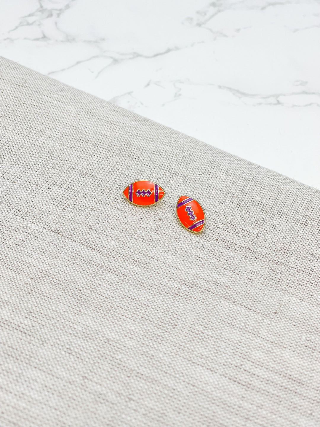 Football Enamel Stud Earrings - Purple & Orange