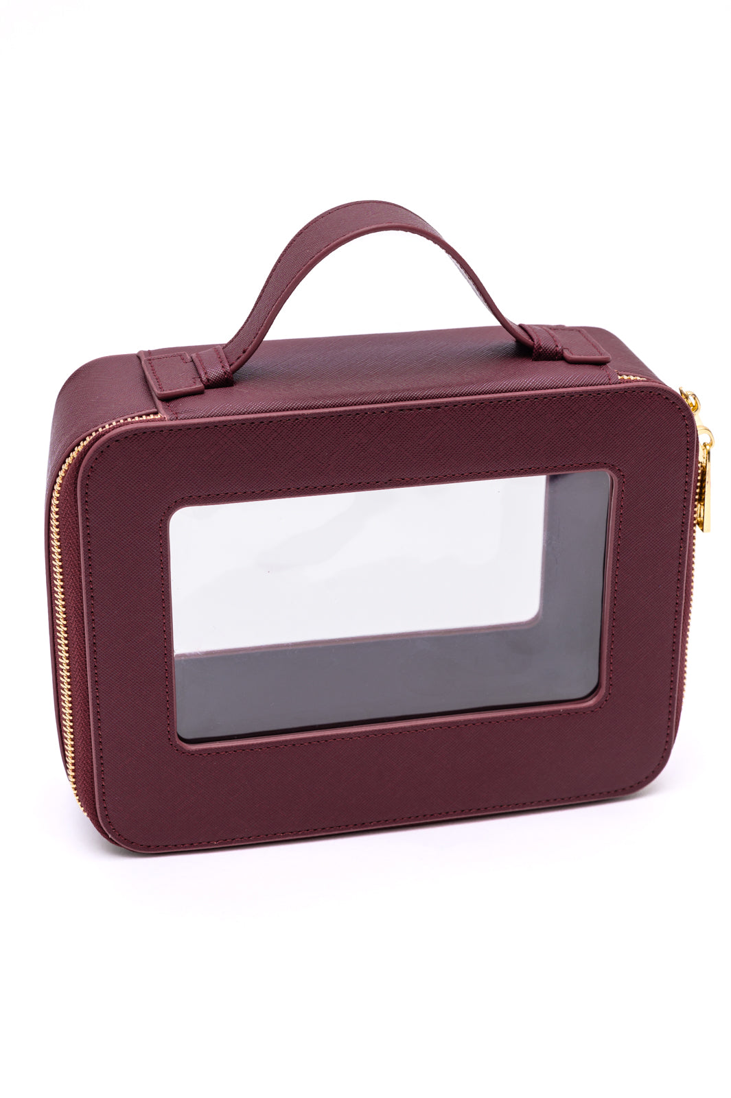 PU Leather Travel Cosmetic Case in Wine - 2/23