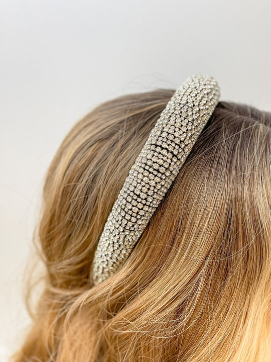 Padded Rhinestone Headband - Silver