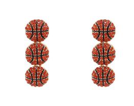 Sporty Rhinestone Trio Dangle Earrings - Basketball