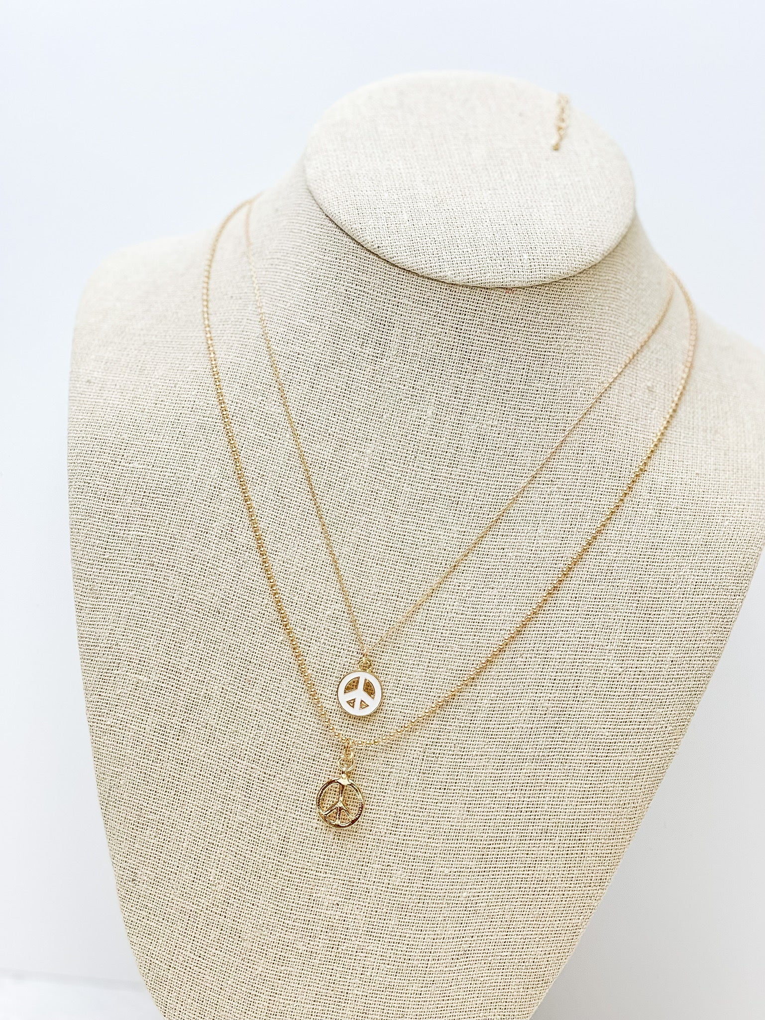 Layered Peace Sign Chain Necklace - White