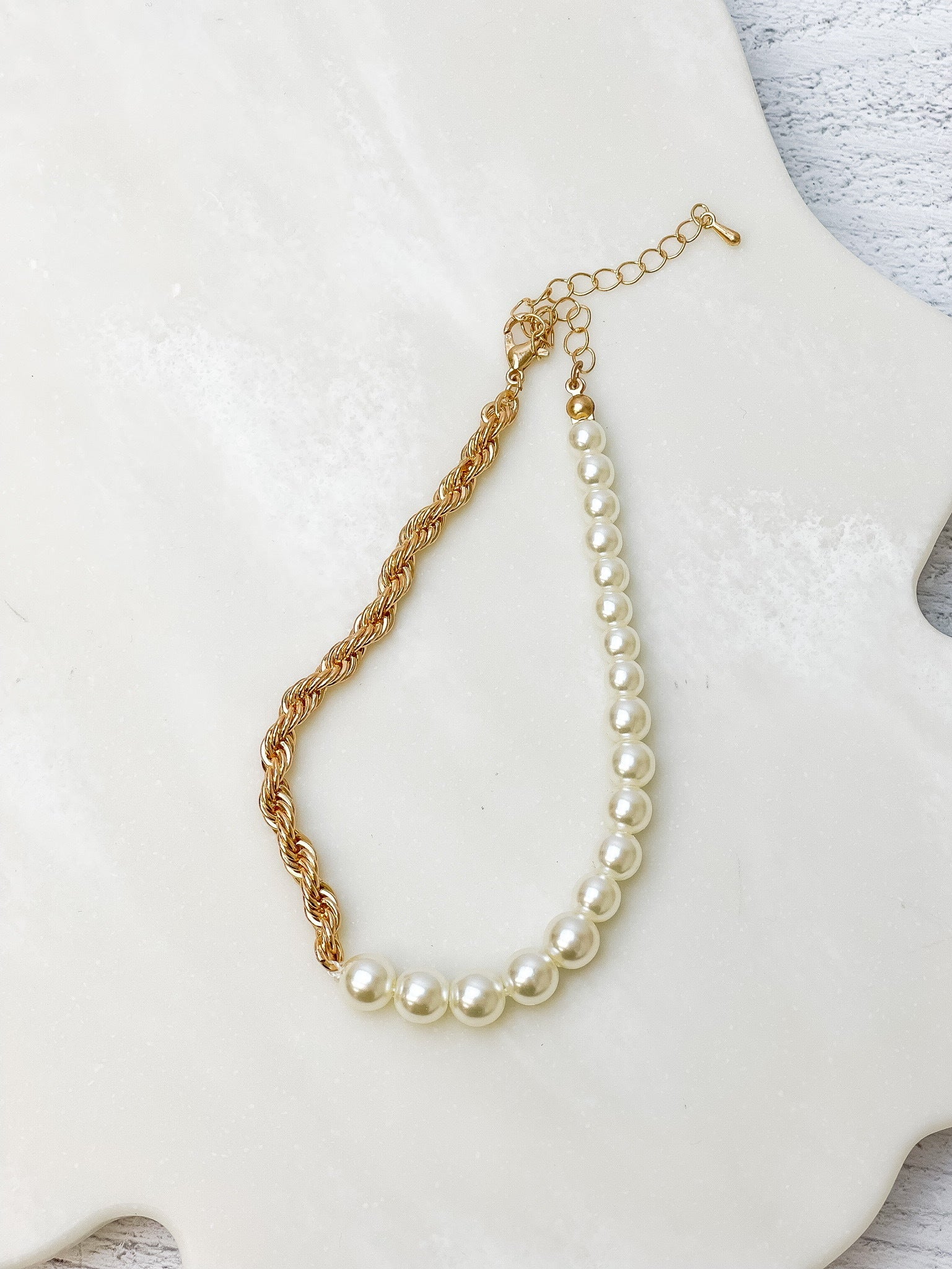 Pearl & Rope Chain Ankle Bracelet - Gold