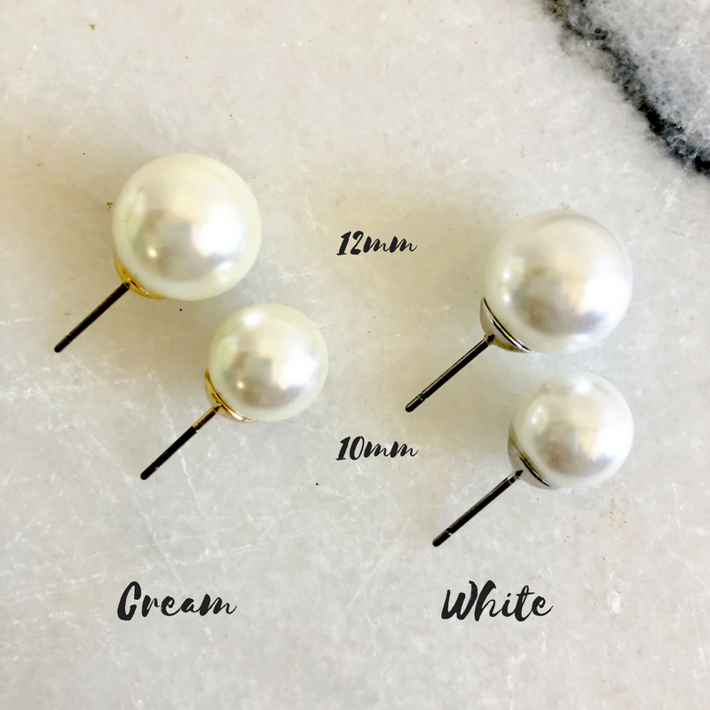 Classic White Pearl Stud Earrings- 2 Sizes Available