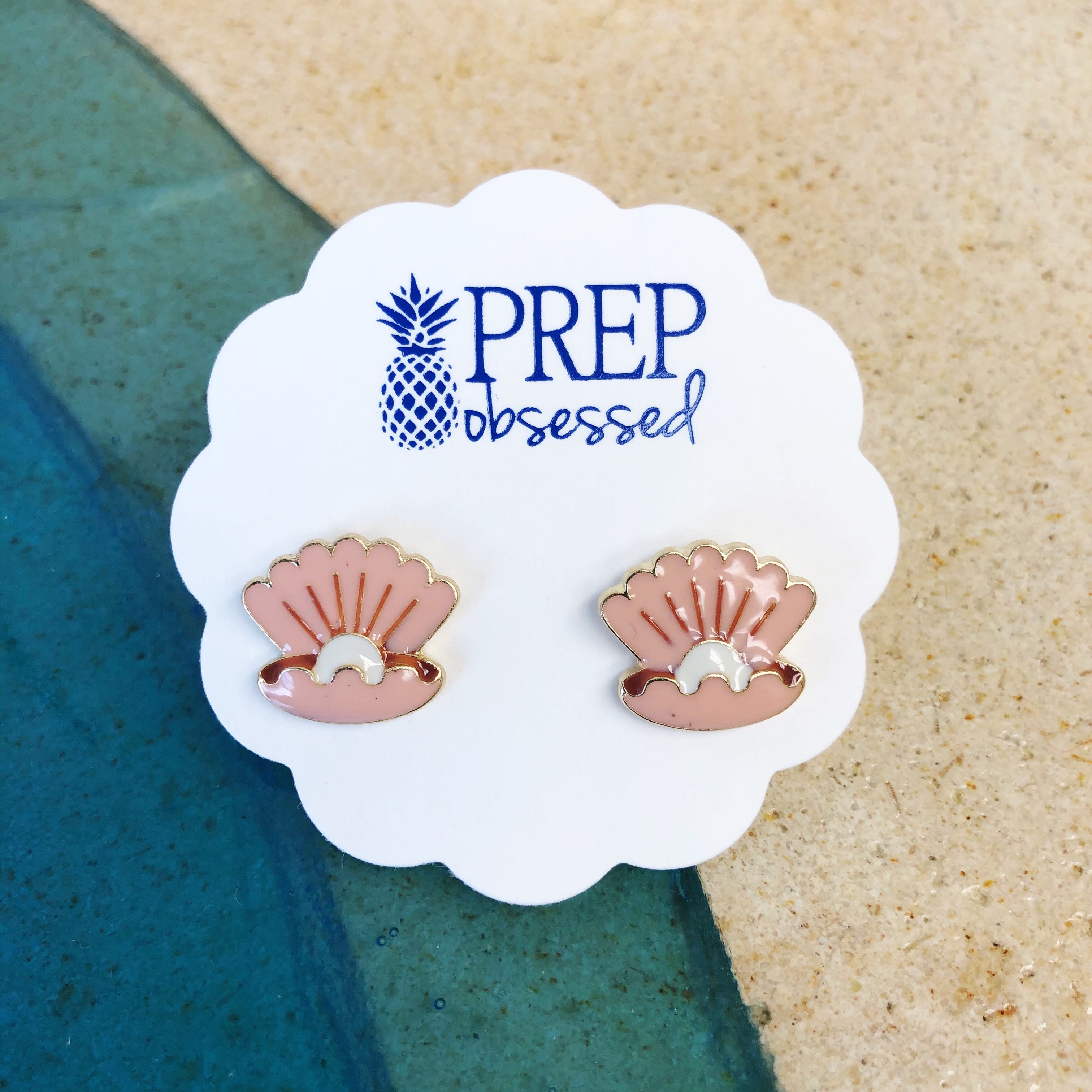 Pearl Shell Signature Enamel Studs by Prep Obsessed
