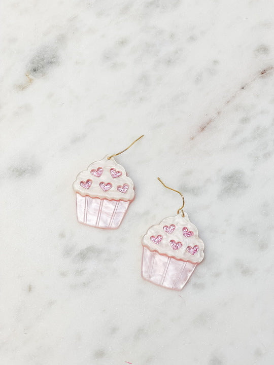 Pink Valentine Cupcake Dangle Earrings