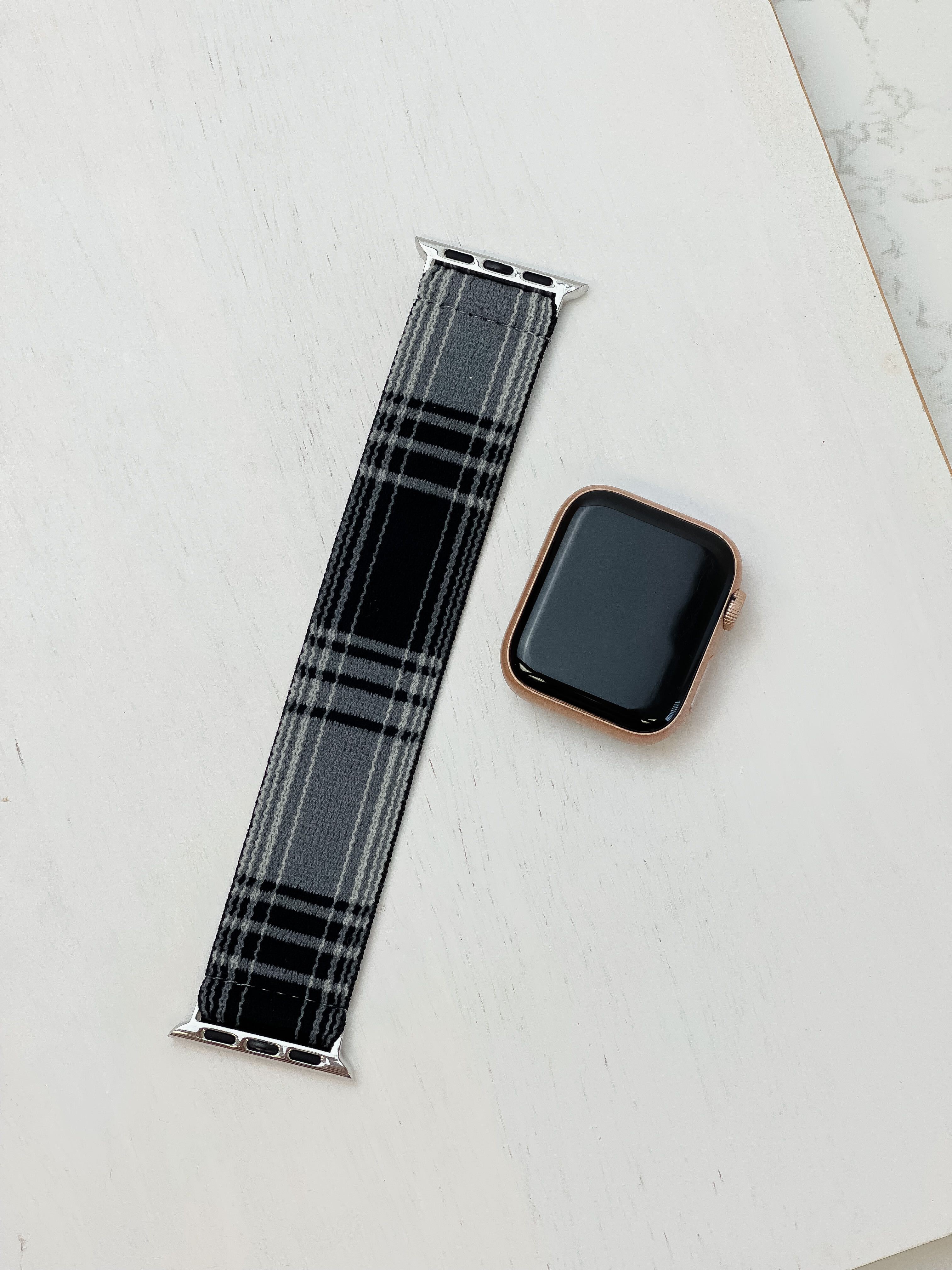 Black & White Plaid Stretch Smart Watch Band