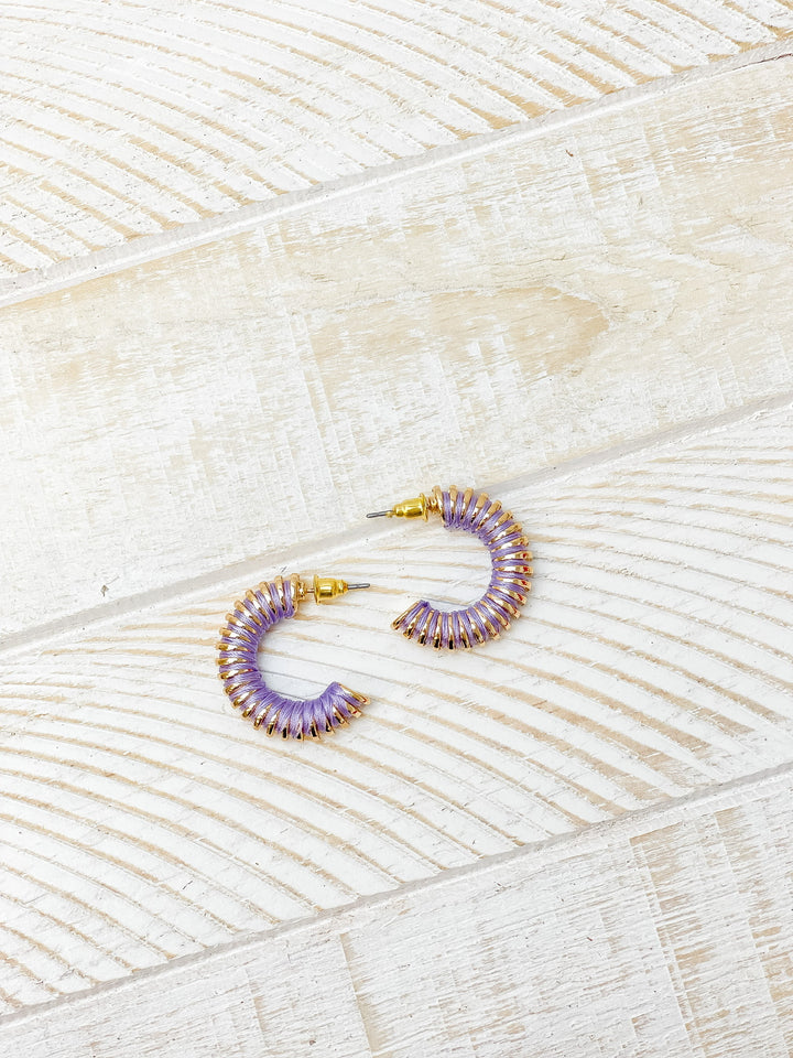Gold Threaded Hoop Earrings - Lavender