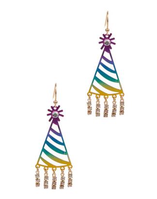 Rainbow Metallic Pave Birthday Hat Dangle Earrings