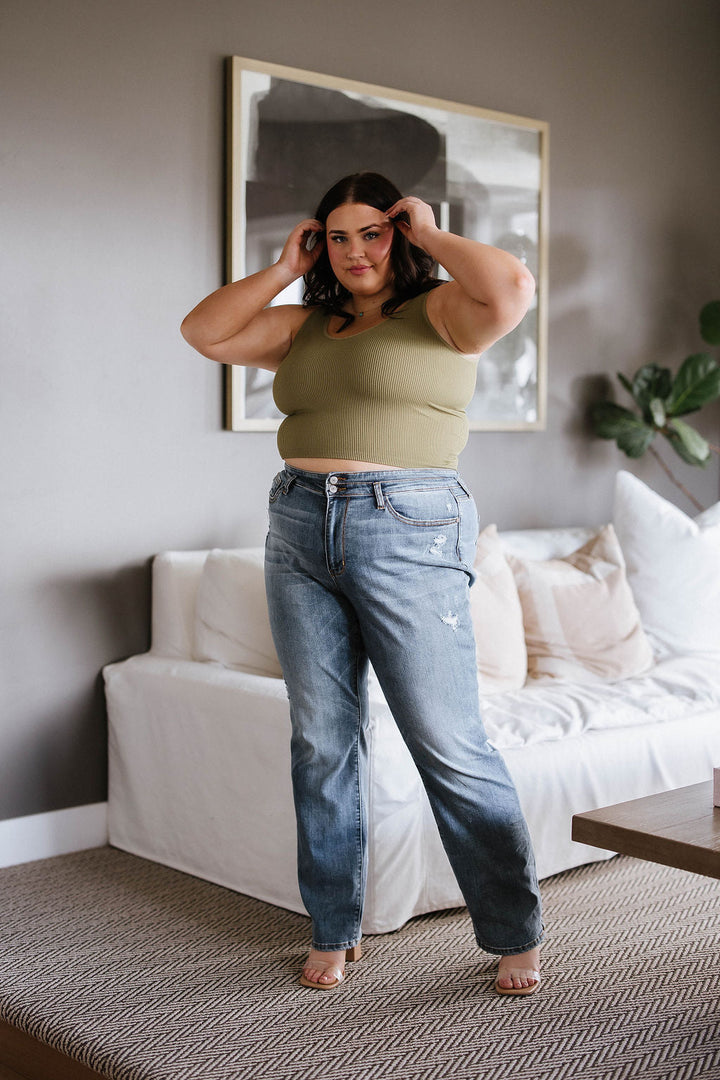 Relevant Ribbed Seamless Reversible Midi Tank in Moss