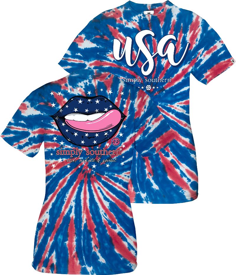 Youth 'USA' Lips Tie Dye Short Sleeve by Simply Southern