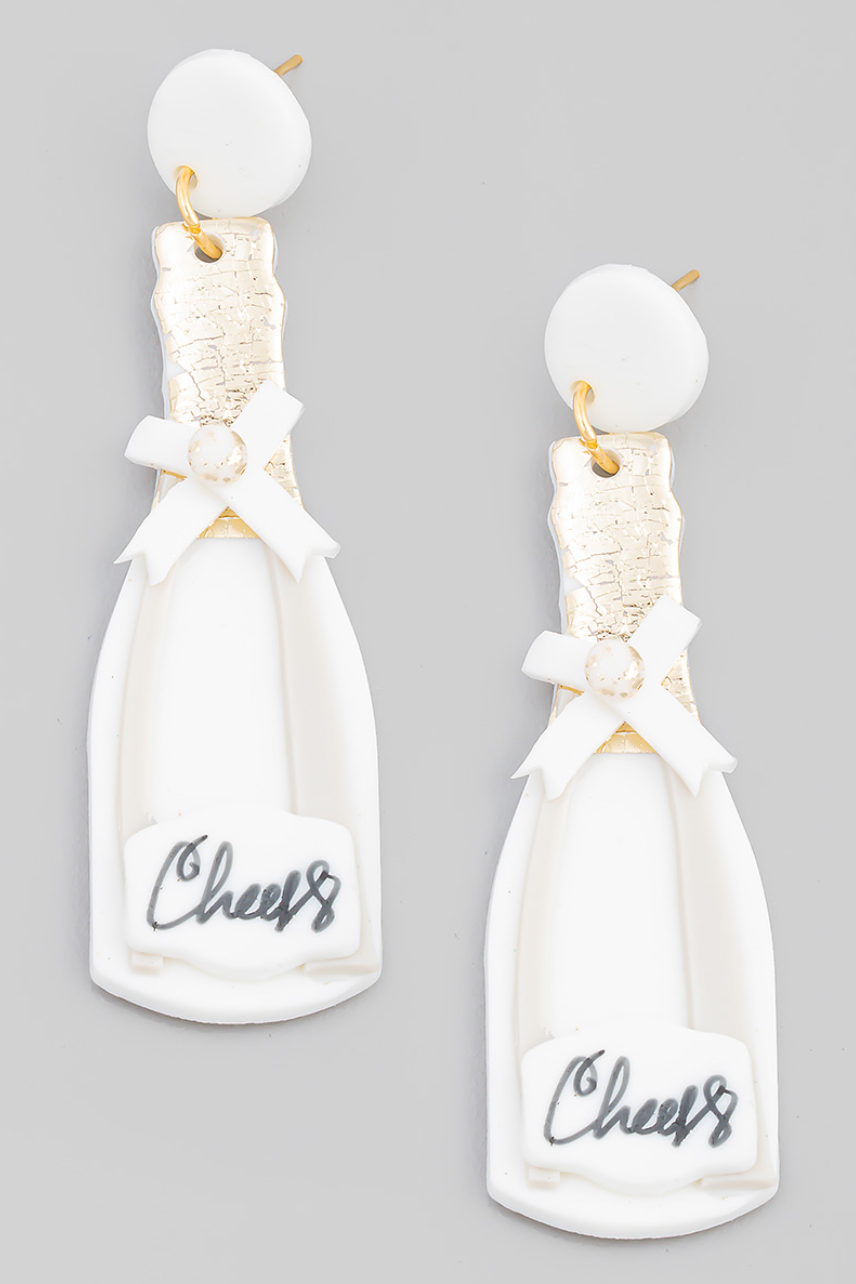 White Cheers Champagne Clay Earrings