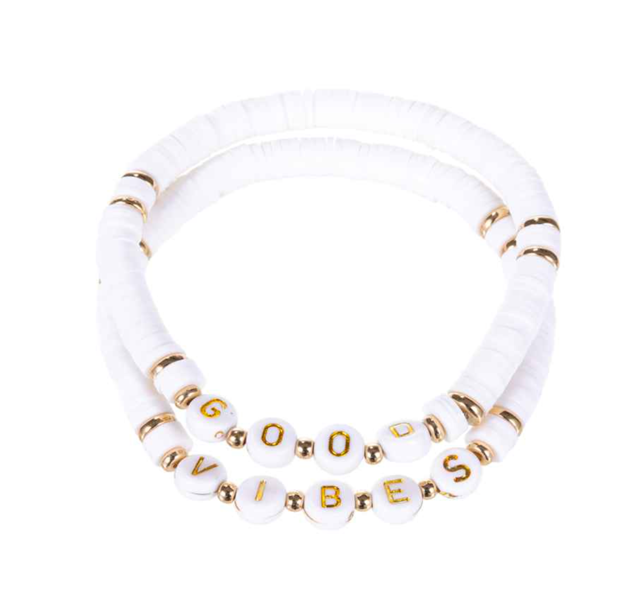 'Good Vibes' Stretch Bracelet Set - White