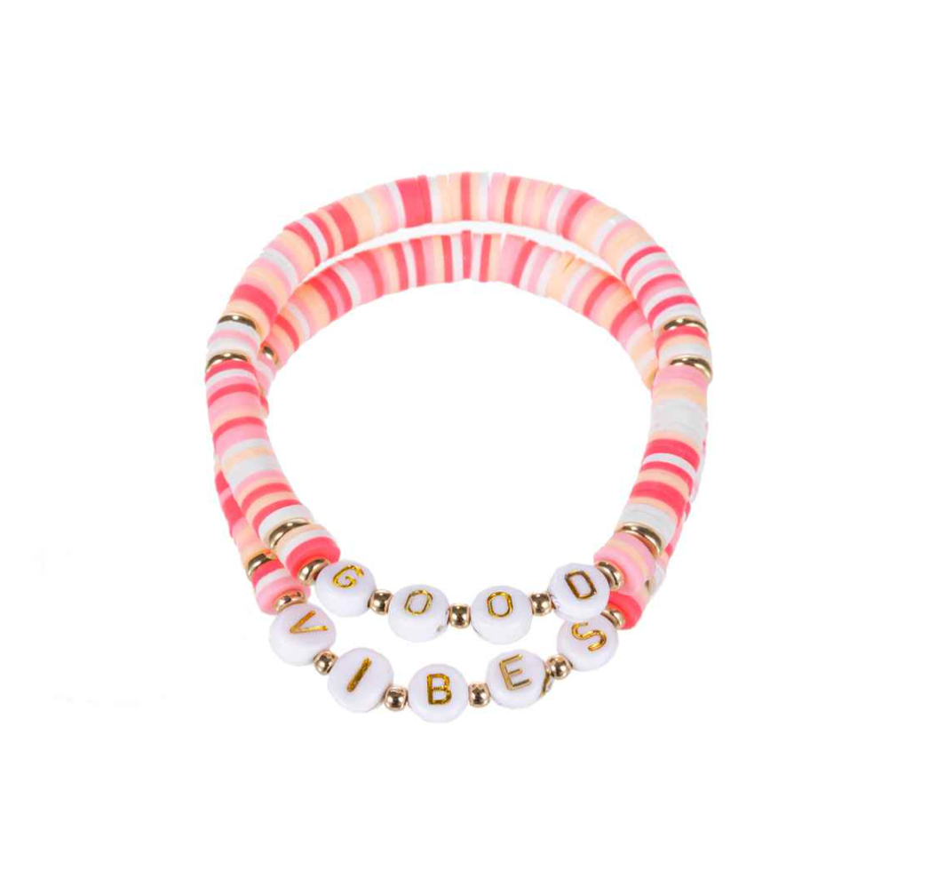 'Good Vibes' Stretch Bracelet Set - Pink Multi