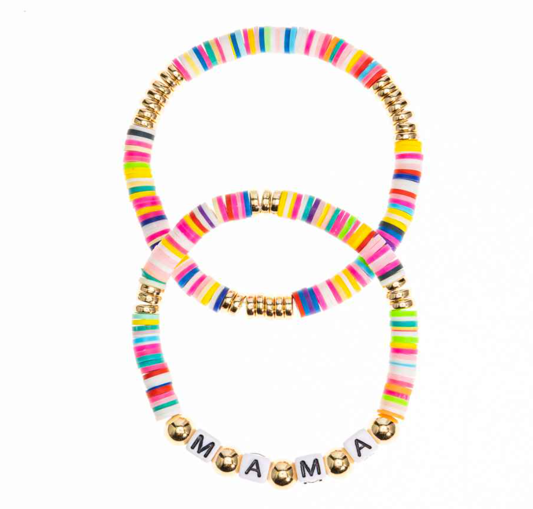 'Mama' Stretch Bracelet Set - Multi & Gold