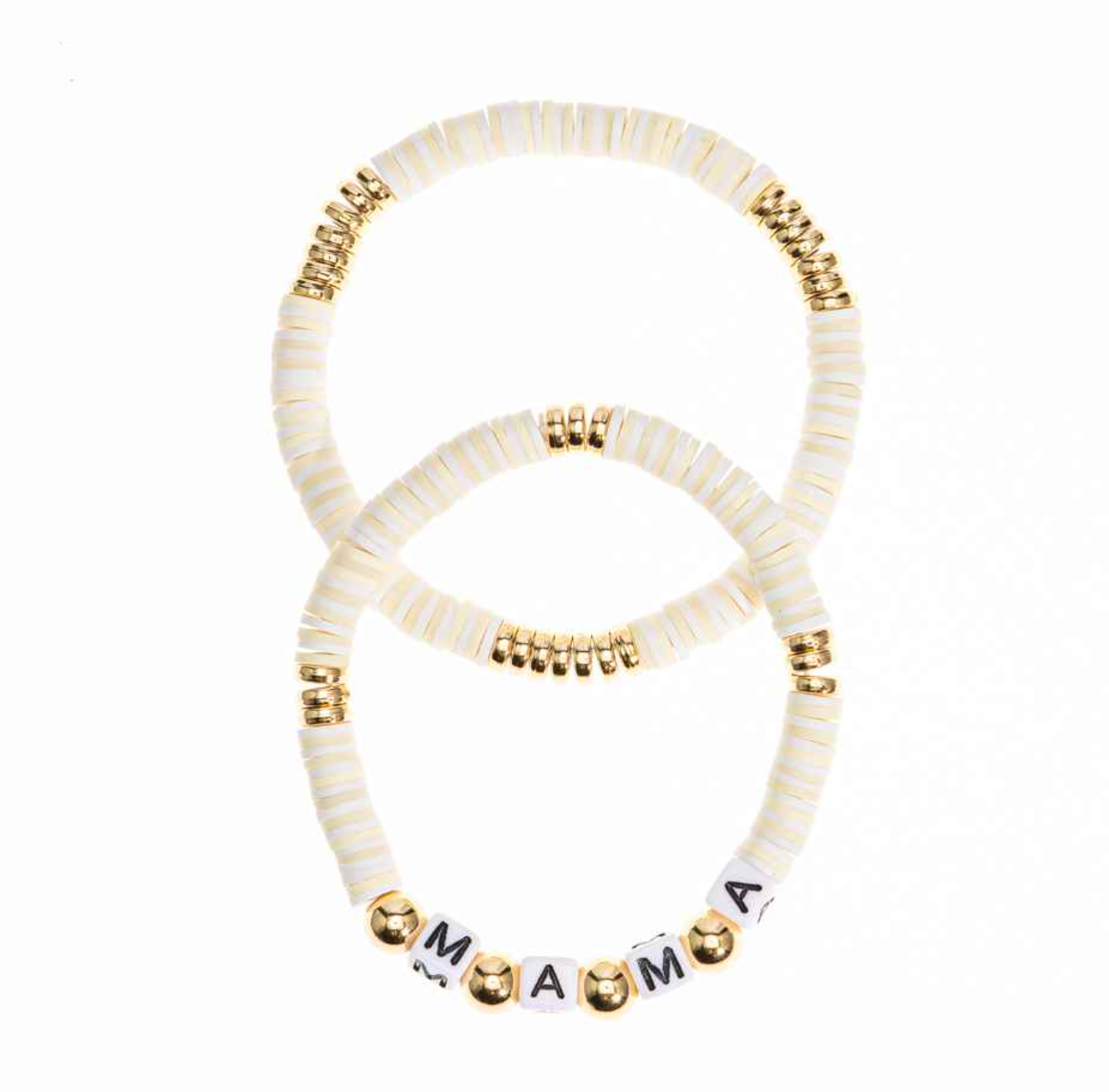'Mama' Stretch Bracelet Set - White & Gold