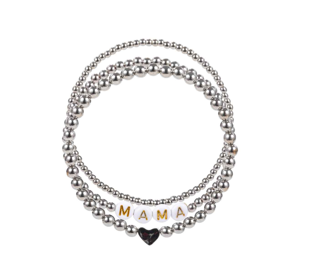 'Mama' Silver Stretch Bracelet Set