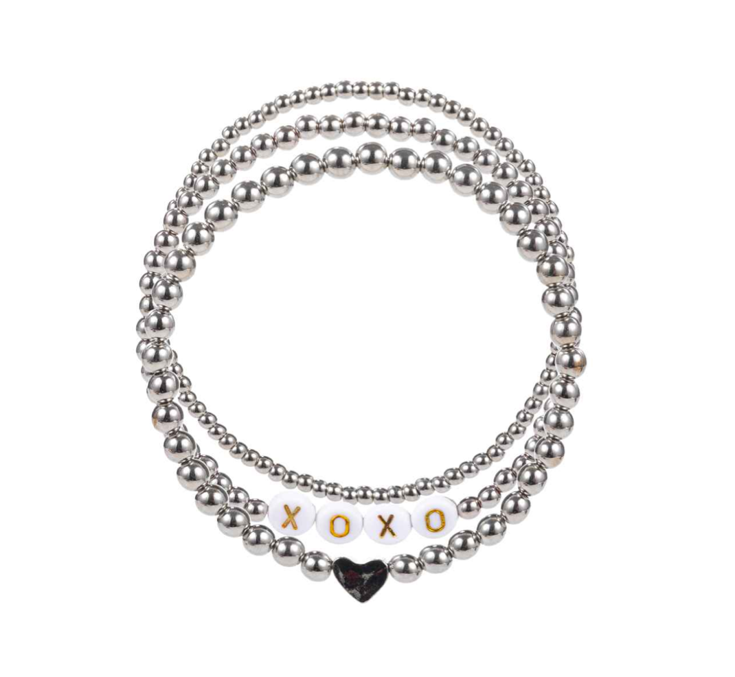 'XOXO' Silver Stretch Bracelet Set