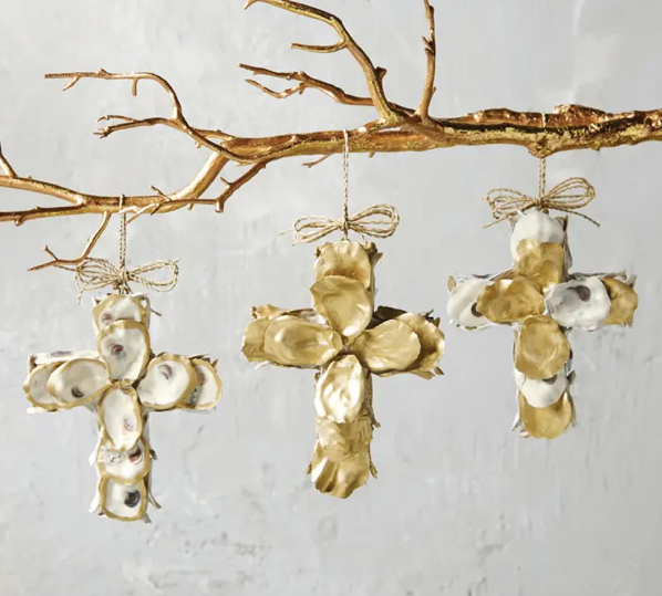 Gold Oyster Cross Ornaments by Mud Pie - Choice of Style