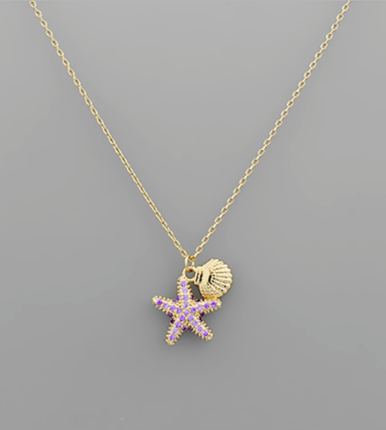 Berkley Starfish & Shell Necklace - Violet