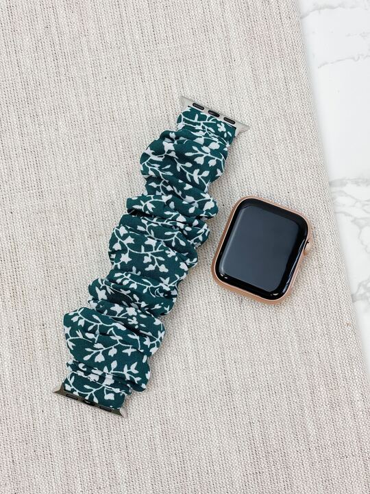 Scrunchie Smart Watch Band - Green Floral