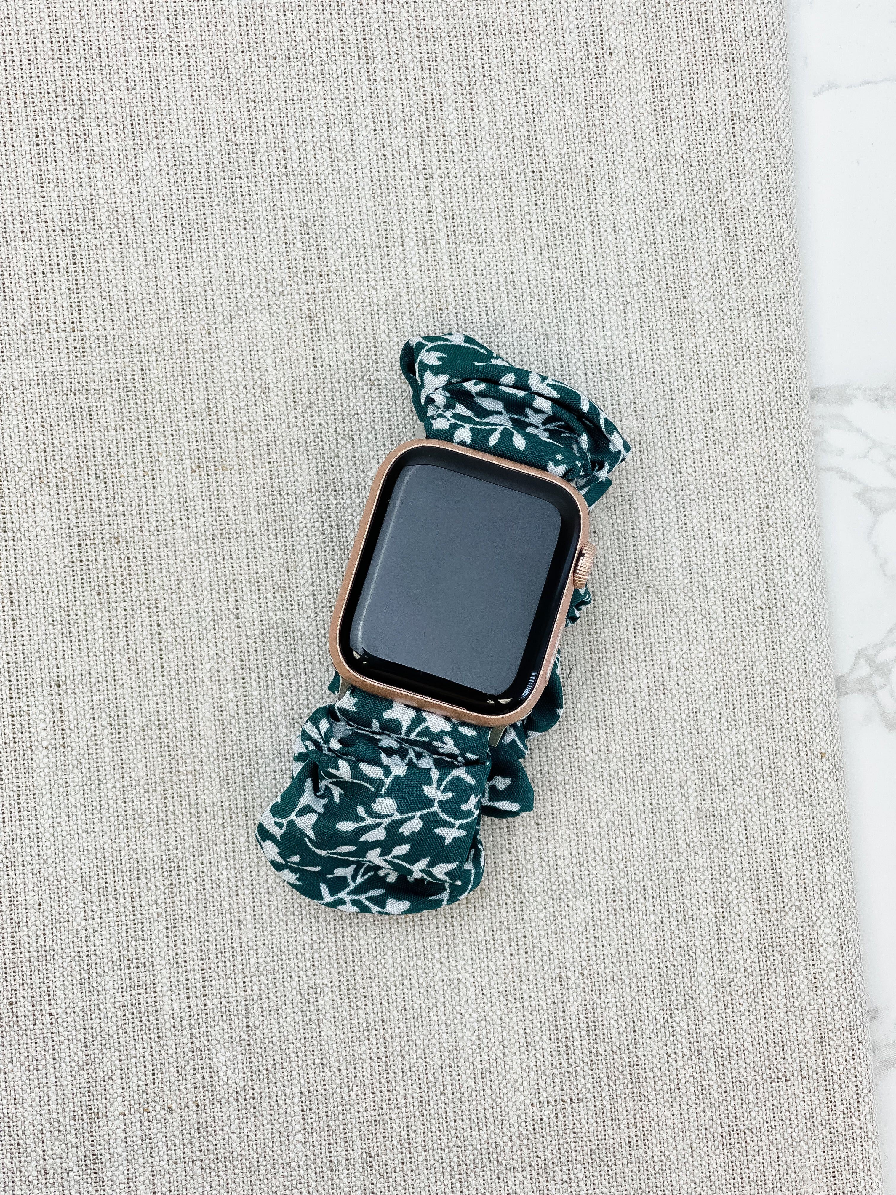 Scrunchie Smart Watch Band - Green Floral