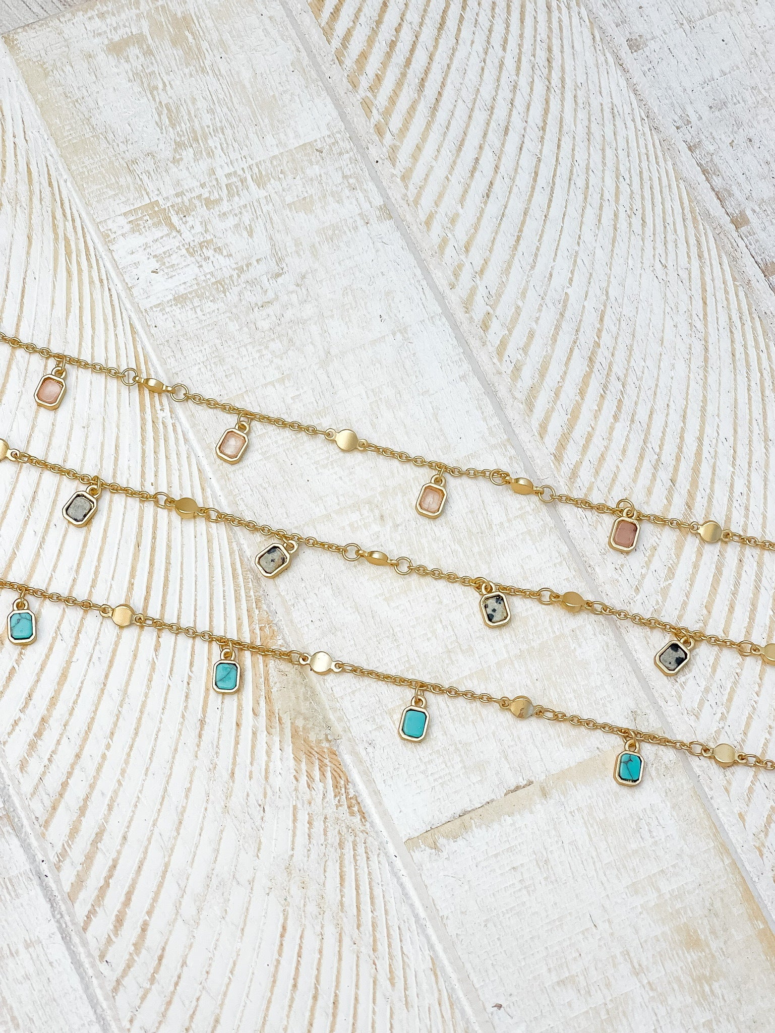 Semi Precious Dangle Charm Necklace - Rose Quartz
