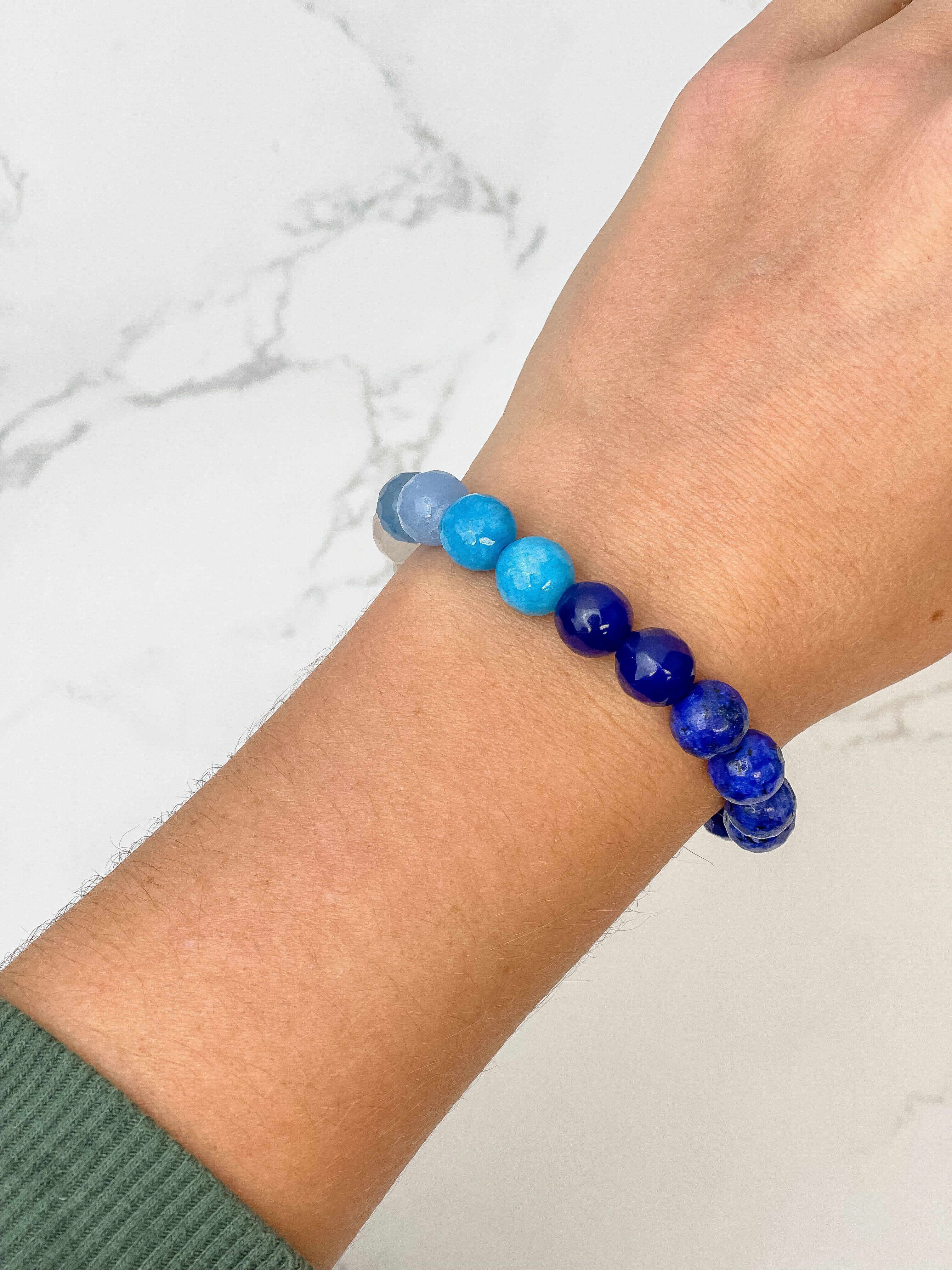 Semi Precious Stretch Beaded Bracelet - Blue