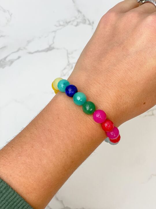 Semi Precious Stretch Beaded Bracelet - Rainbow