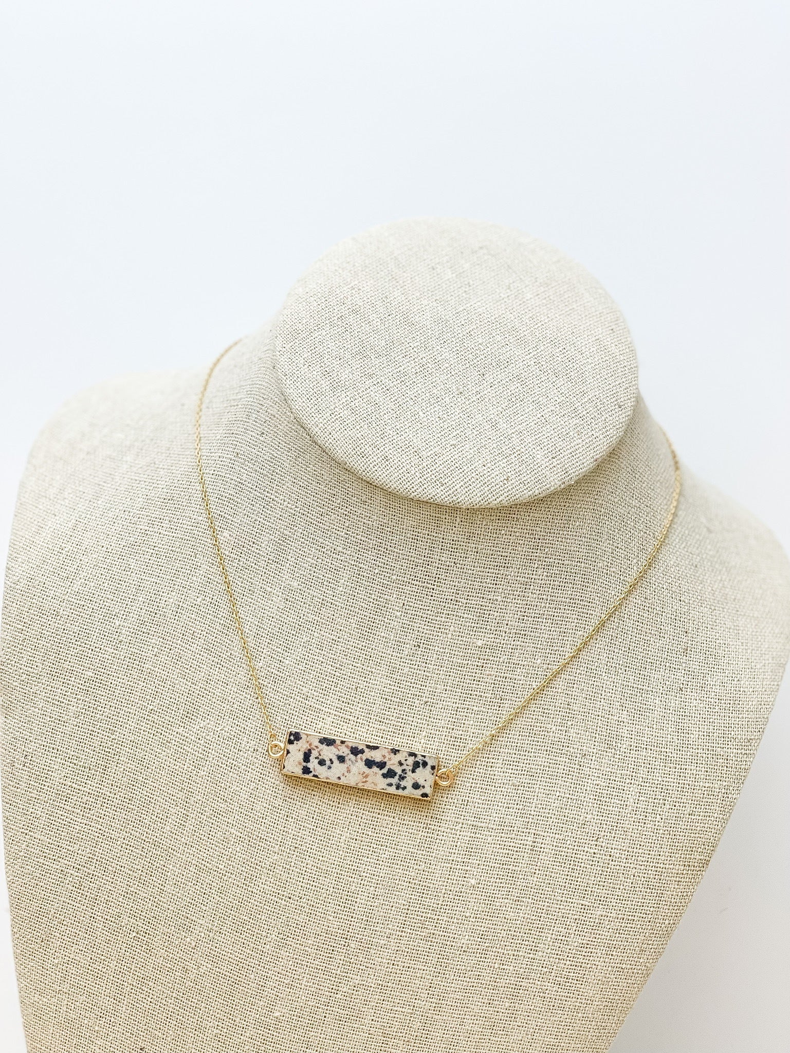 Semi Precious Bar Pendant Necklace - Spotted