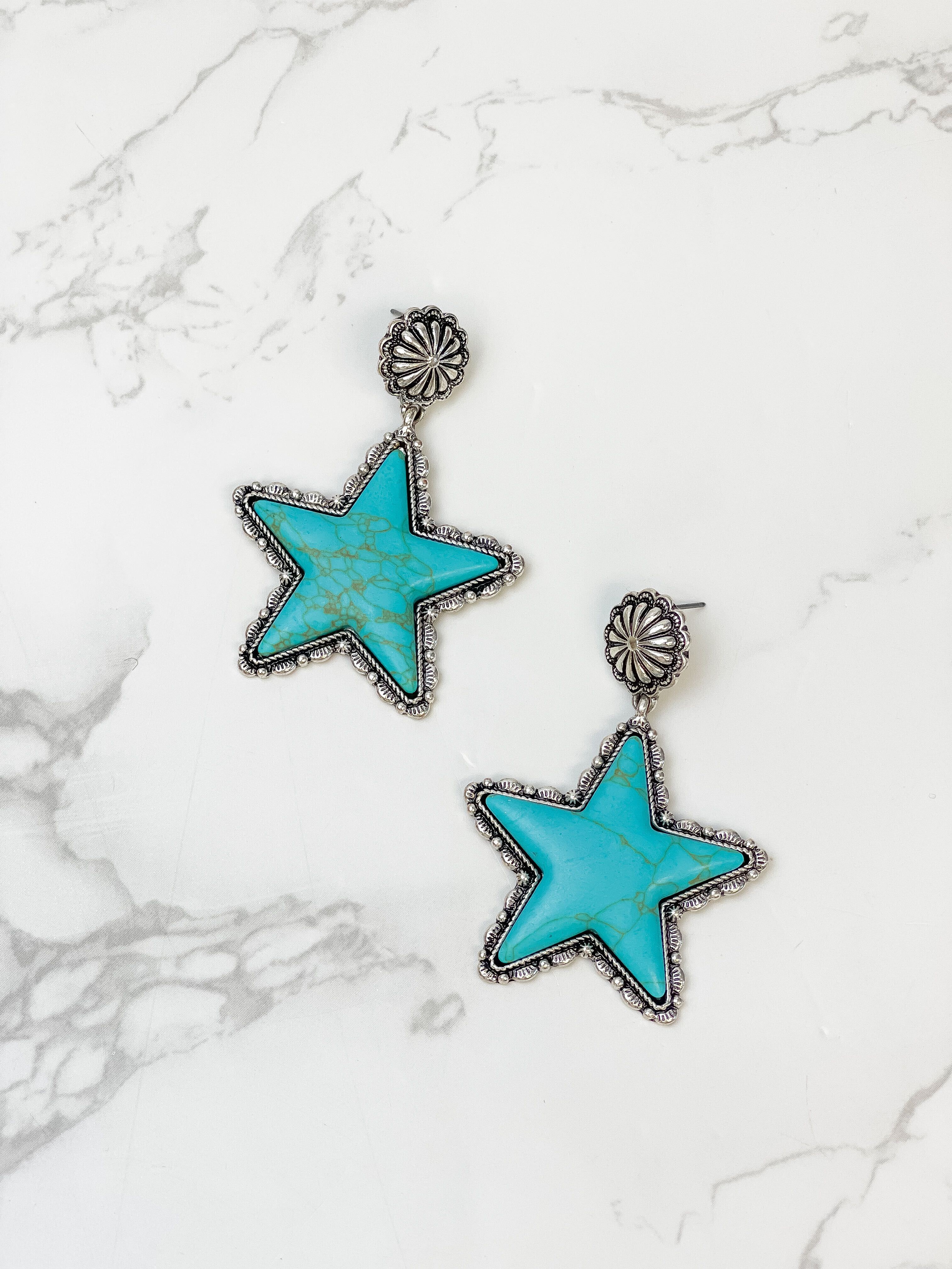 Semi Precious Star Statement Earrings - Turquoise