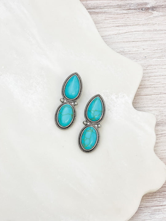 Semi Precious Stone Drop Earrings - Turquoise