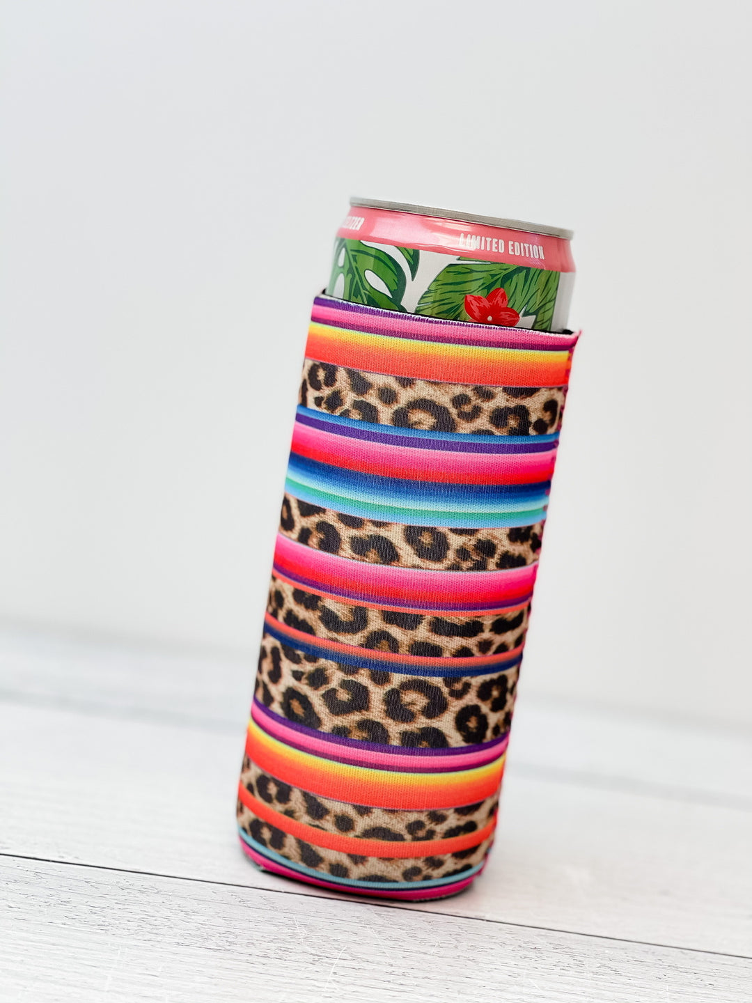 Serape Leopard Printed Slim Can Drink Hugger