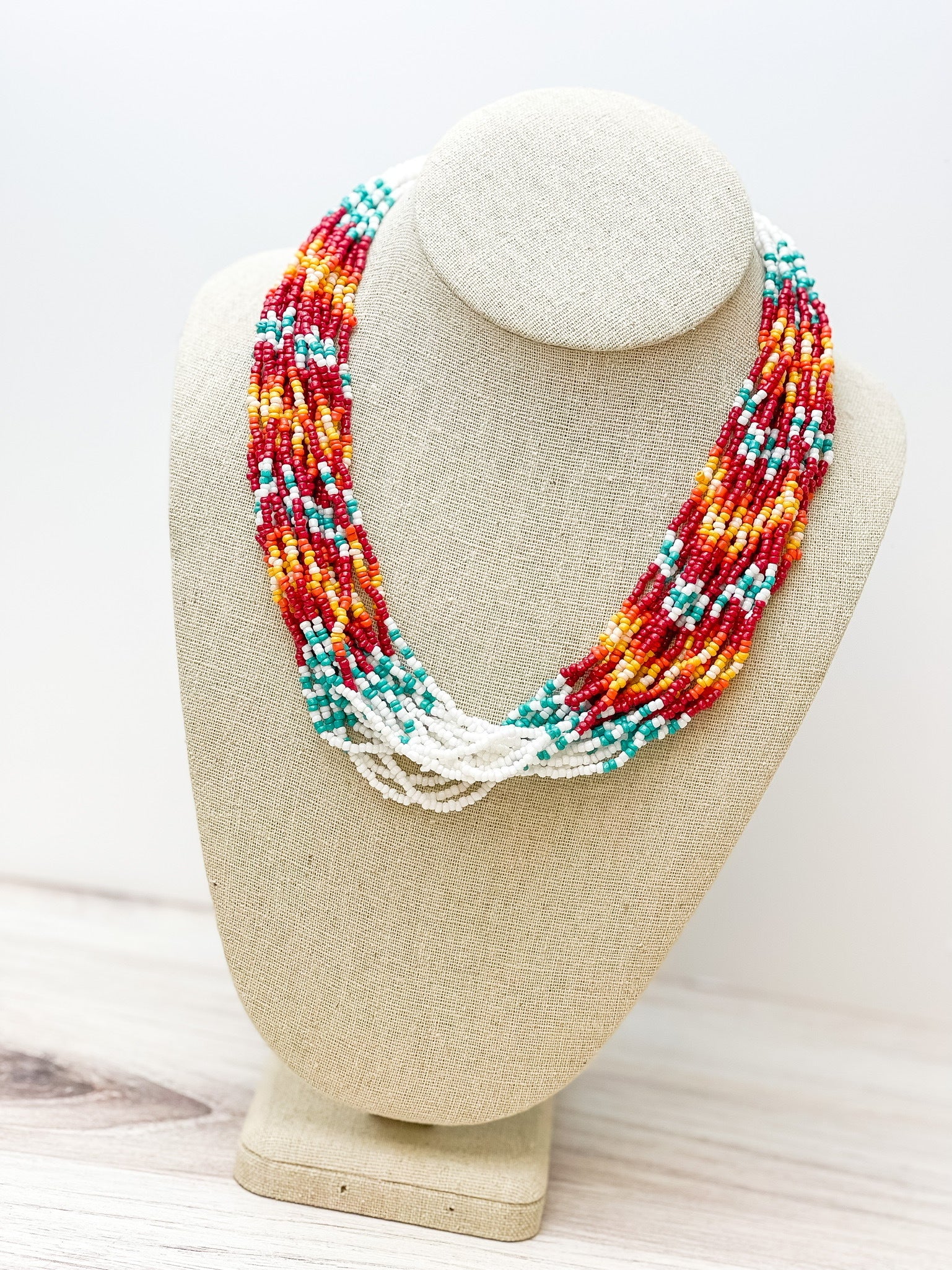 Multi Layered Serape Stripe Beaded Necklace
