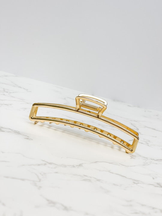 Metal Rectangle Open Claw Hair Clip - Shiny Gold