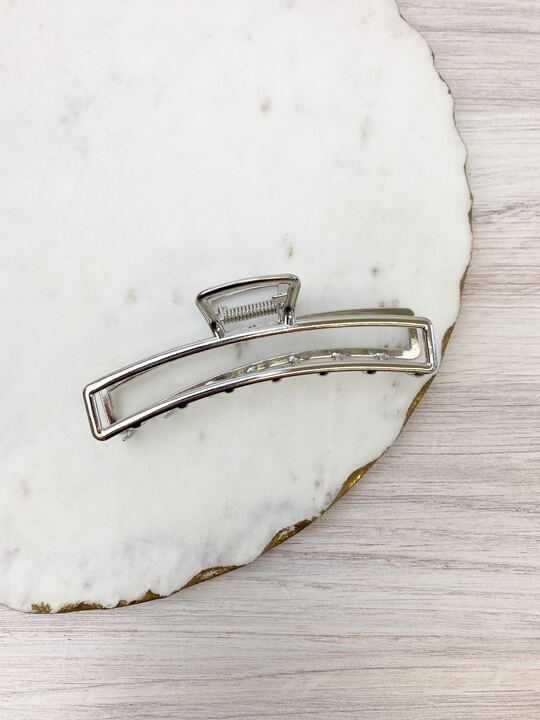 Metal Rectangle Open Claw Hair Clip - Shiny Silver