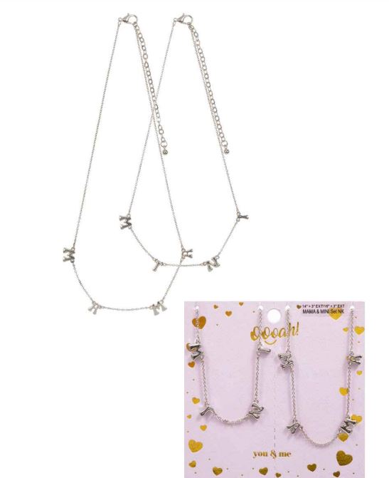Mama & Mini Station Necklace Set - Silver