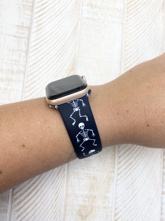 Skeleton Printed Silicone Smart Watch Band - Black