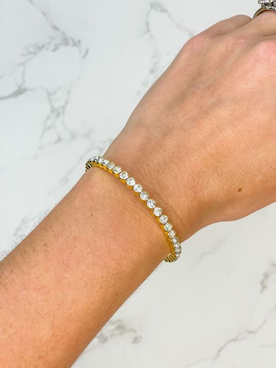 Skinny Rhinestone Cuff Bracelet - Crystal