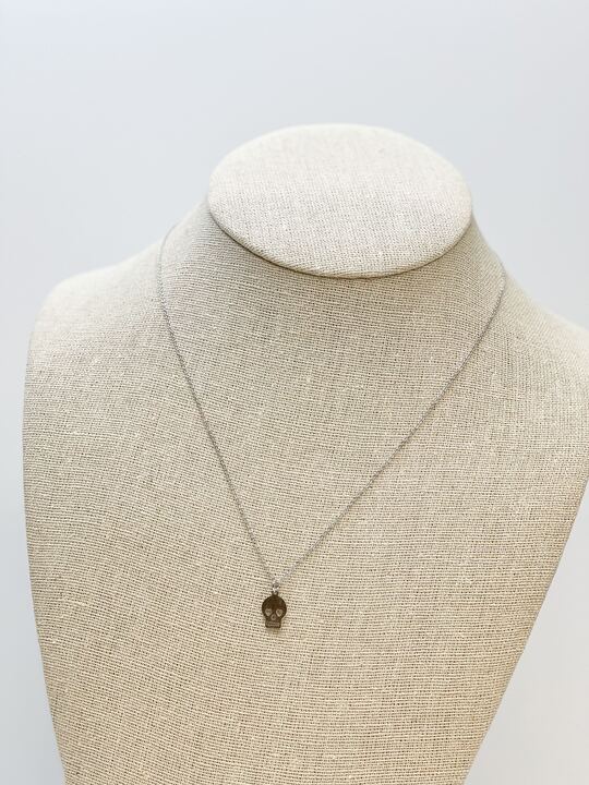 Mini Skull Pendant Necklace - White Gold