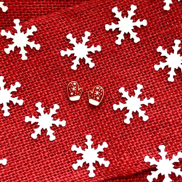 Snowflake Mittens Enamel Stud Holiday Earrings