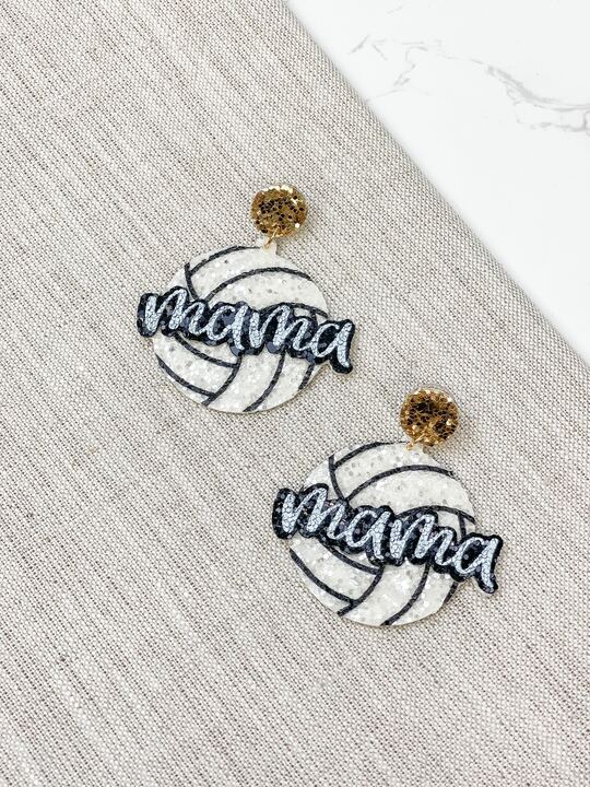 Sports Mama Glitter Dangle Earrings - Volleyball