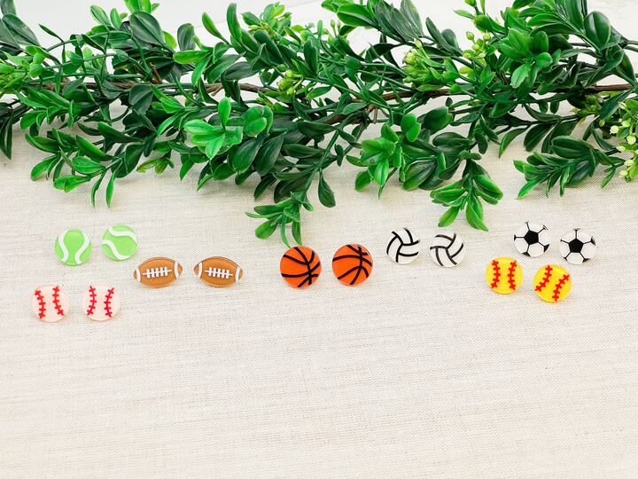 Glitter Acrylic Sports Stud Earrings - Baseball